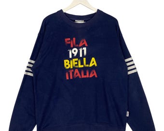 Vintage Fila Big Brand Crewneck Sweatshirt Blue Pullover Jumper Size M