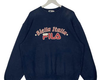 Sudadera vintage Fila de cuello redondo, color azul marino, talla L