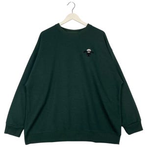 May include: A dark green sweatshirt with a black and white sheep embroidered on the front.