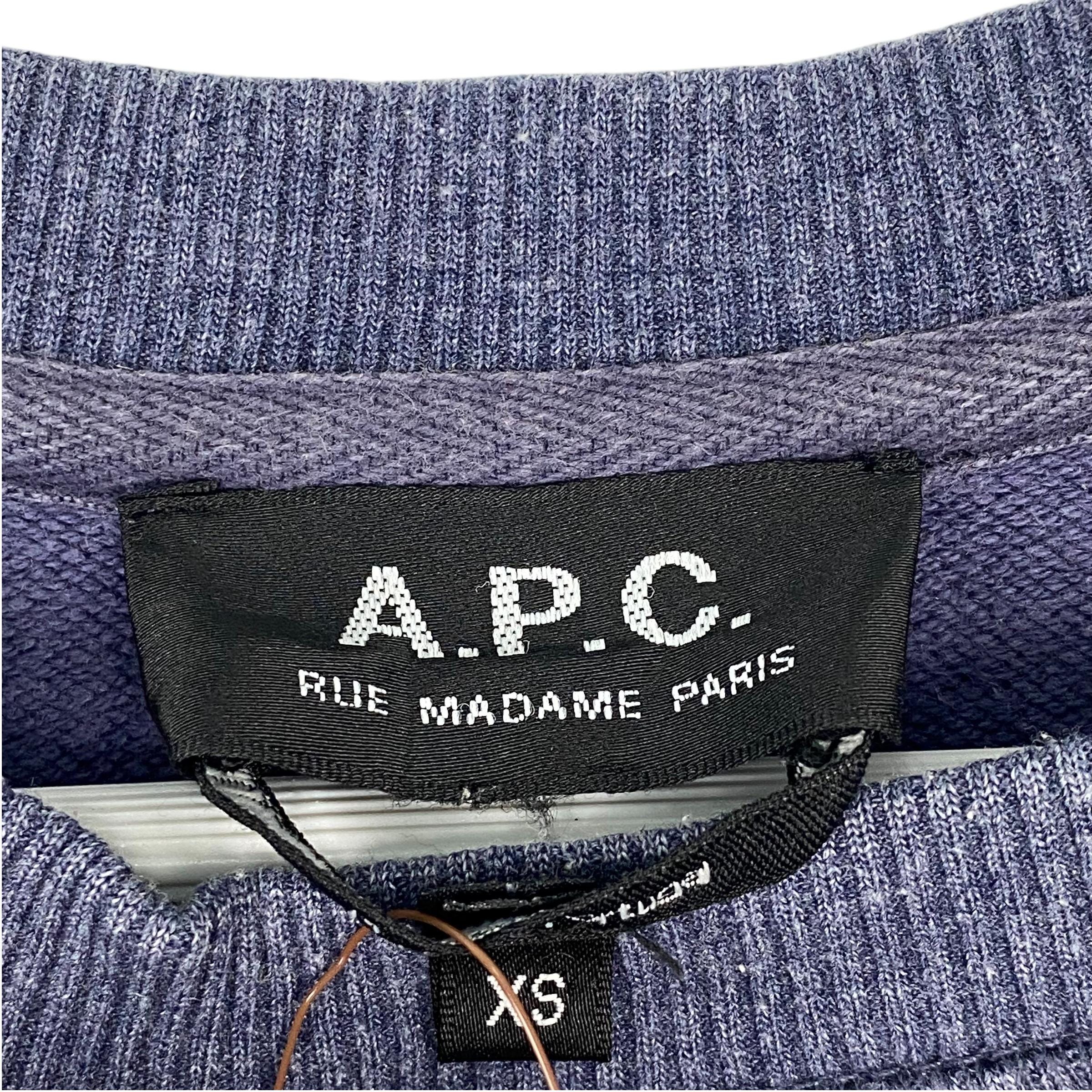 【希少】A.P.C. 90s グレー プルオーバーシャツ S フランス製 ヴィンテージ A.P.C 刺繍入りクルーネック スウェットシャツ グレー