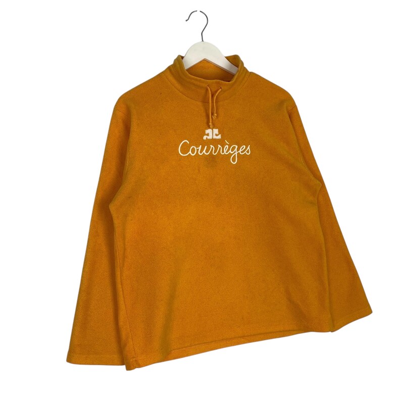 Sudadera vintage Courreges de polar con cuello alto y logotipo bordado, talla S L imagen 3