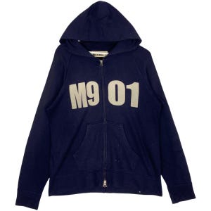 May include: A navy blue zip-up hoodie with a large white and silver print of "M901" on the front.