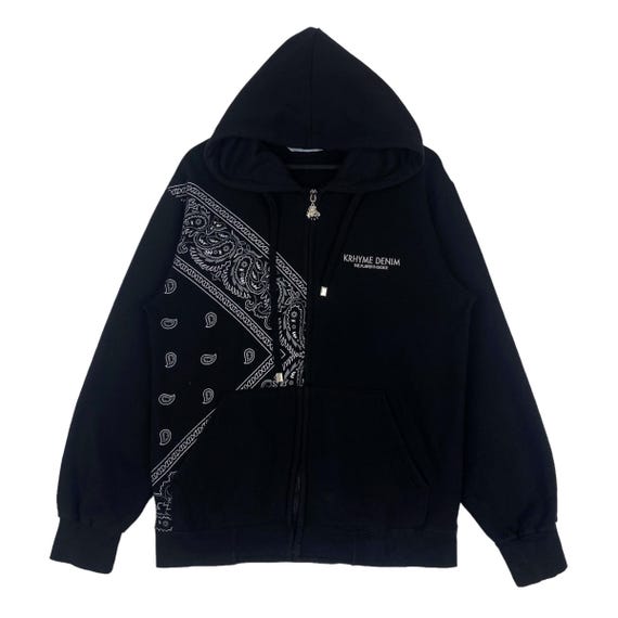 Vintage Krhyme Denim Bandana Hoodie Sweatshirt Full Zip Pullover 
