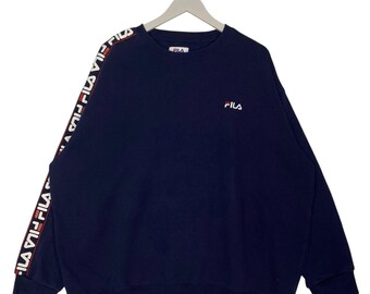 Vintage Fila sweater met ronde hals marineblauwe trui, maat L