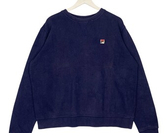 Sudadera vintage Fila con cuello redondo y parche del logo en azul marino, talla M