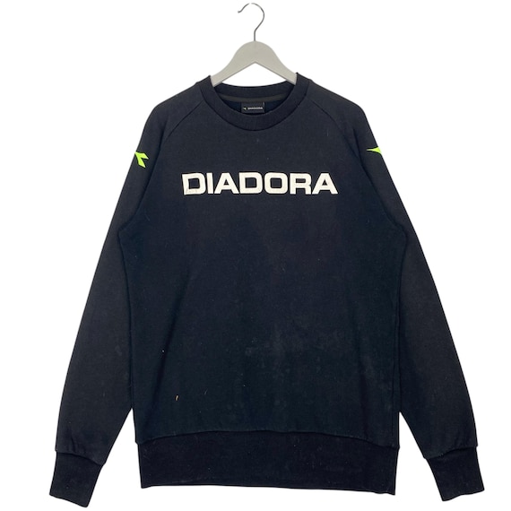 Diadora, Vintage Diadora Crewneck Sweatshirt Black Pullover Jumper Size L