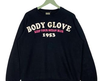 Sudadera vintage Body Glove con cuello redondo, color negro, talla M