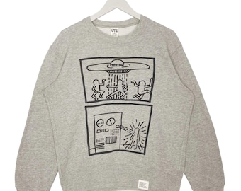 vintage Keith Haring reproduction première grande exposition 1982 sweat-shirt à col rond gris pull-over taille S