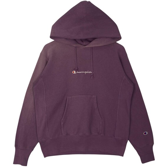Vintage Champion Hoodie Sweater Sun Faded Maroon Embroidery Logo