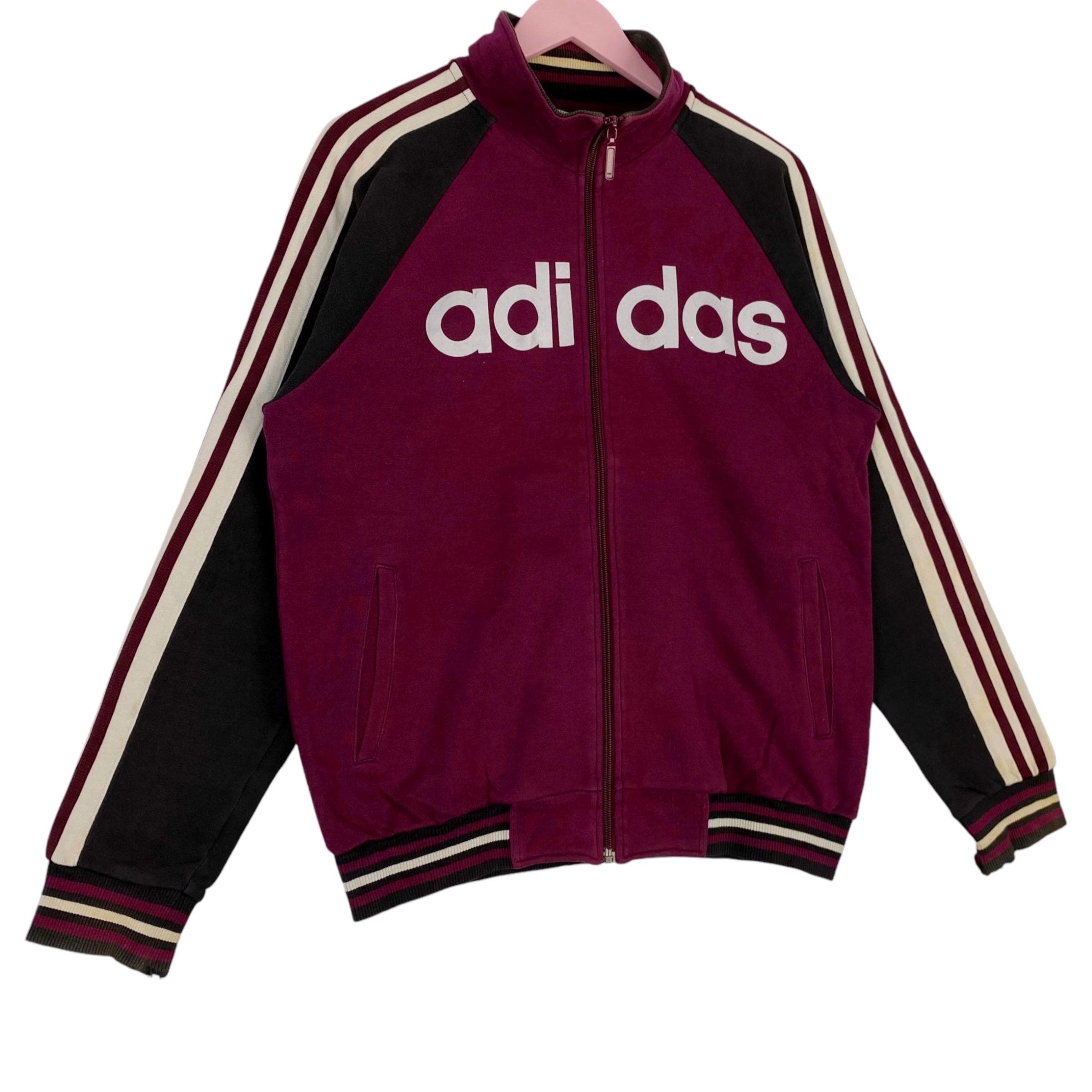 Vintage Adidas Printed Logo Full Zip Turtleneck Sweater Red