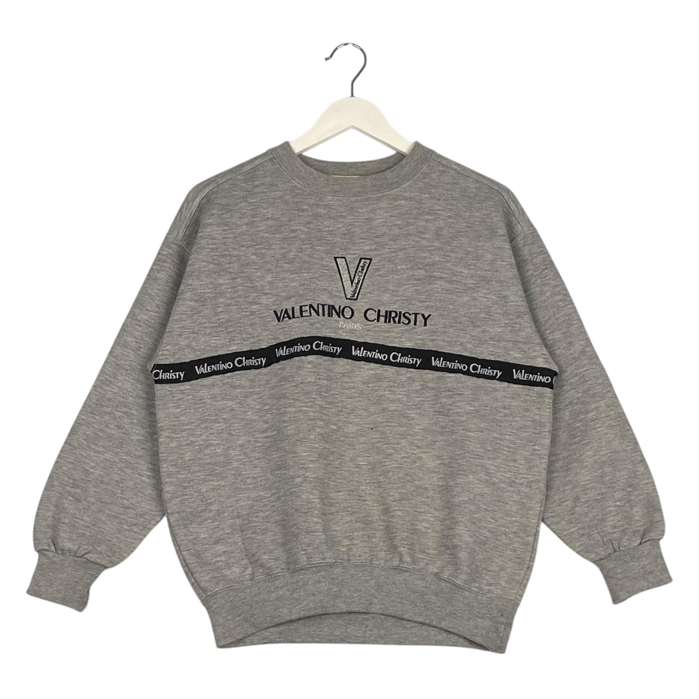 Vintage Valentino Christy Embroidered Crewneck Sweatshirt Gray