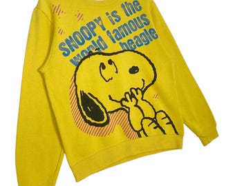 Vintage Peanuts Snoopy Yellow Big Logo Pullover Jumper Size M - Etsy