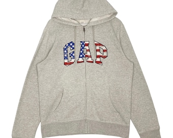Vintage GAP Hoodie Sweater Big Logo Gray Pullover Jumper Size M