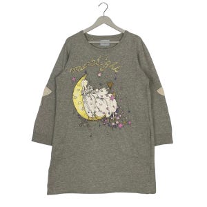 Vintage Tsumori Chisato Room Moonlight Sweatshirt Dress Grey | Retro Japanese Designer Graphic Pullover | Star Elbow Patch Fleece Tunic
