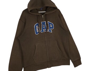 Vintage GAP Hoodie Full Zip Big Logo Embroidered Brown Pullover