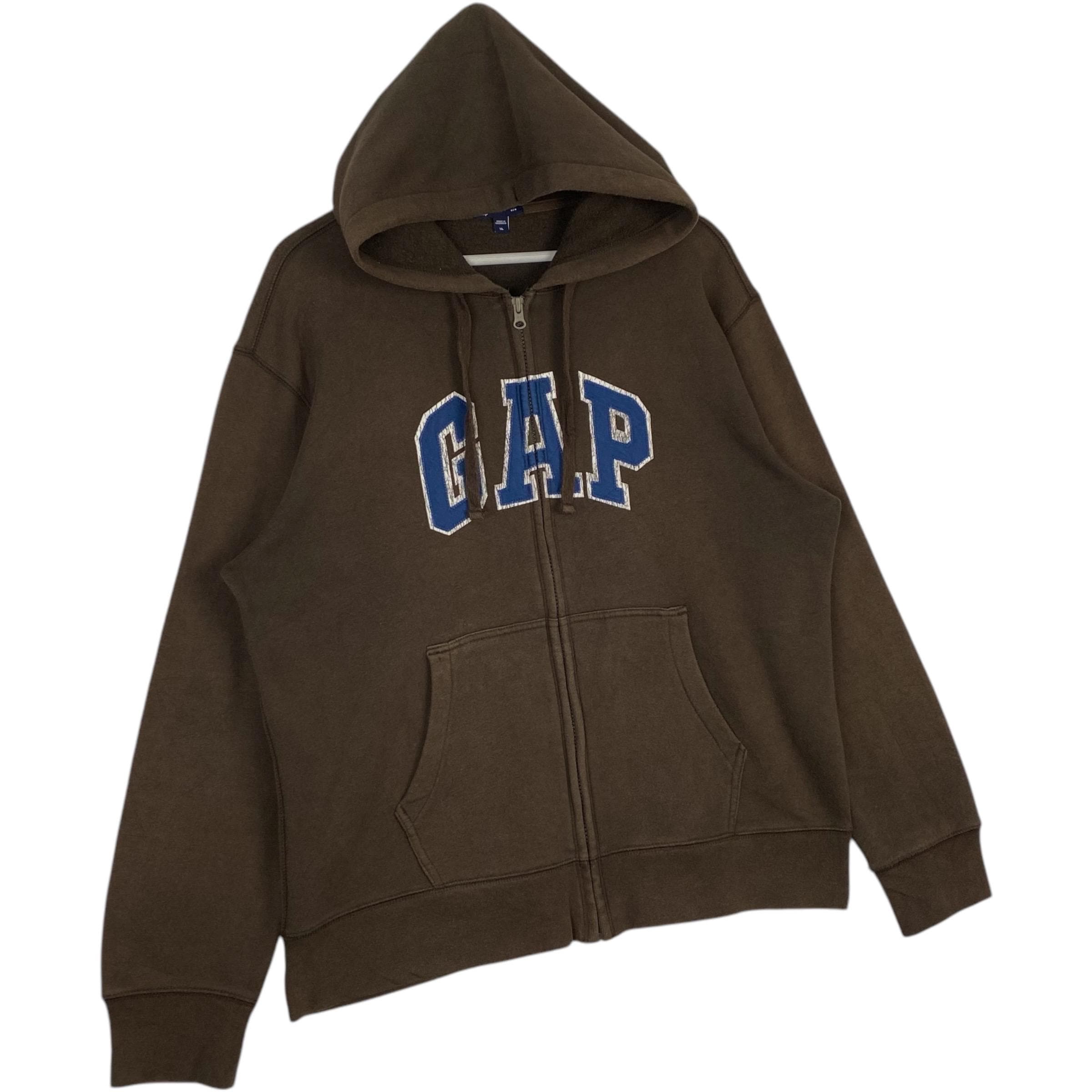 トップス 00s old gap full zip foodie brown y2k Vintage GAP Hoodie Full Zip Big Logo Embroidered Brown Pullover