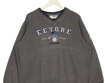 Sudadera con cuello en V de Winnie the Pooh y Eeyore, personaje vintage de Disney, color gris, talla M