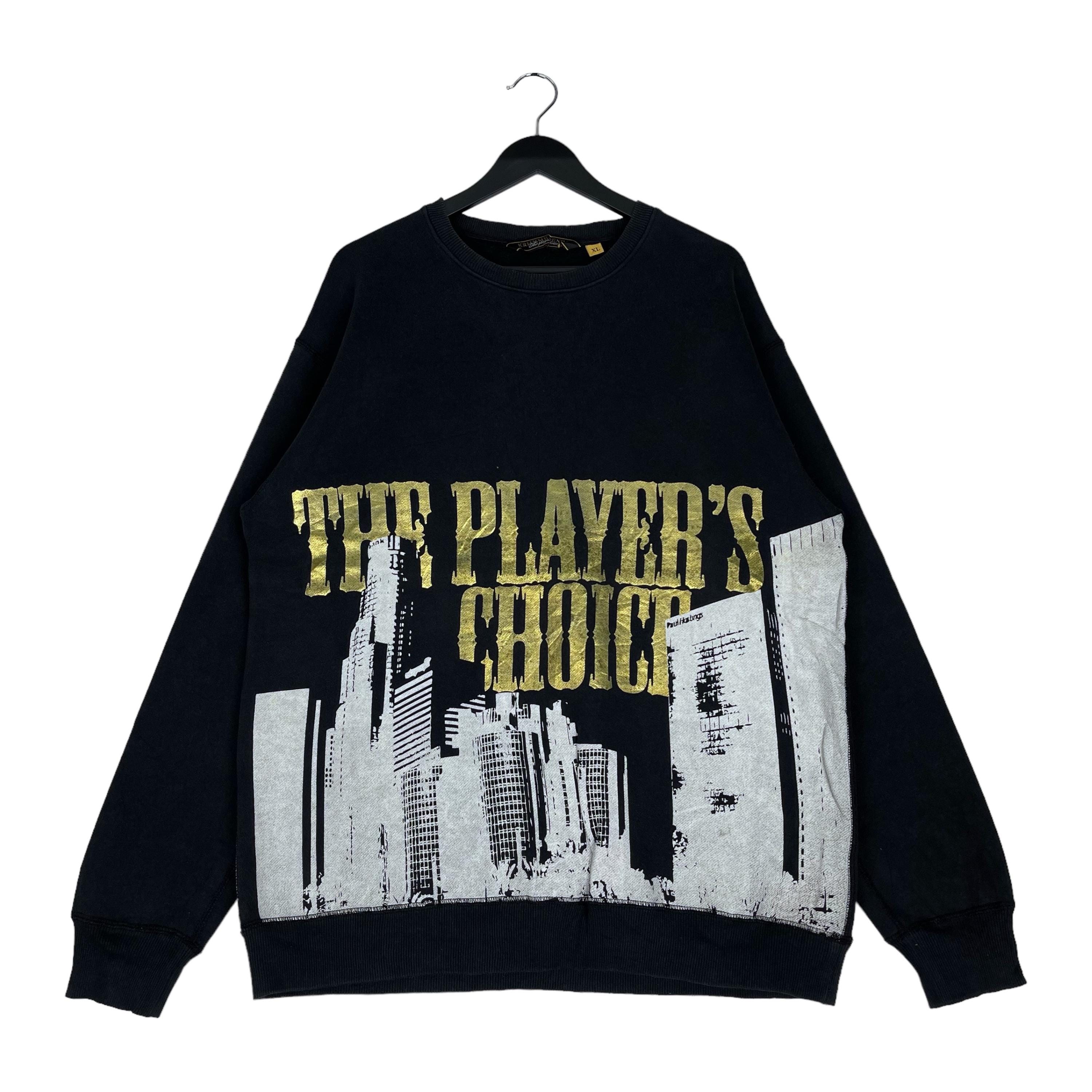 Vintage Krhyme Denim All Over Print Crewneck Sweatshirt Black Gold 
