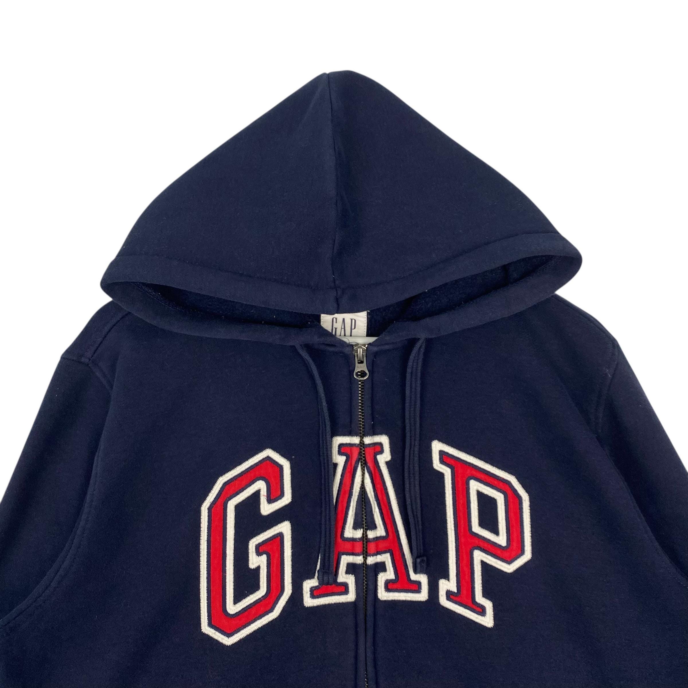 Vintage GAP Hoodie Full Zip Big Logo Embroidered Navyblue Pullover 