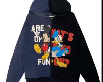 Suéter con capucha vintage de Mickey Mouse de Disney, color negro y azul, talla M