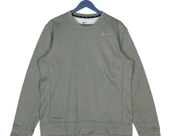 Vintage Nike Therma Fit Small Embroidered Crewneck Sweatshirt Gray Pullover Jumper Size M