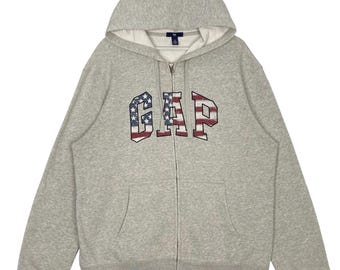 Vintage GAP Hoodie Sweater Big Logo Gray Pullover Jumper Size L