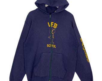 Vintage 1990s Blank Navy Full Zip Hoodie / 90s Hoodie / Vintage