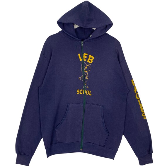 Vintage 90s Full Zip Hoodie Sweater - Navy Blue USA Made - Size L 