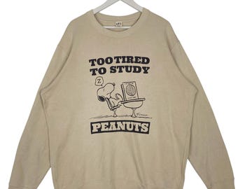 Vintage Peanuts Snoopy Crewneck Sweatshirt Beige Pullover Jumper Size XL