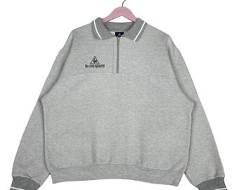 Chaqueta vintage Le Coq Sportif con media cremallera, sudadera tipo jersey, talla L