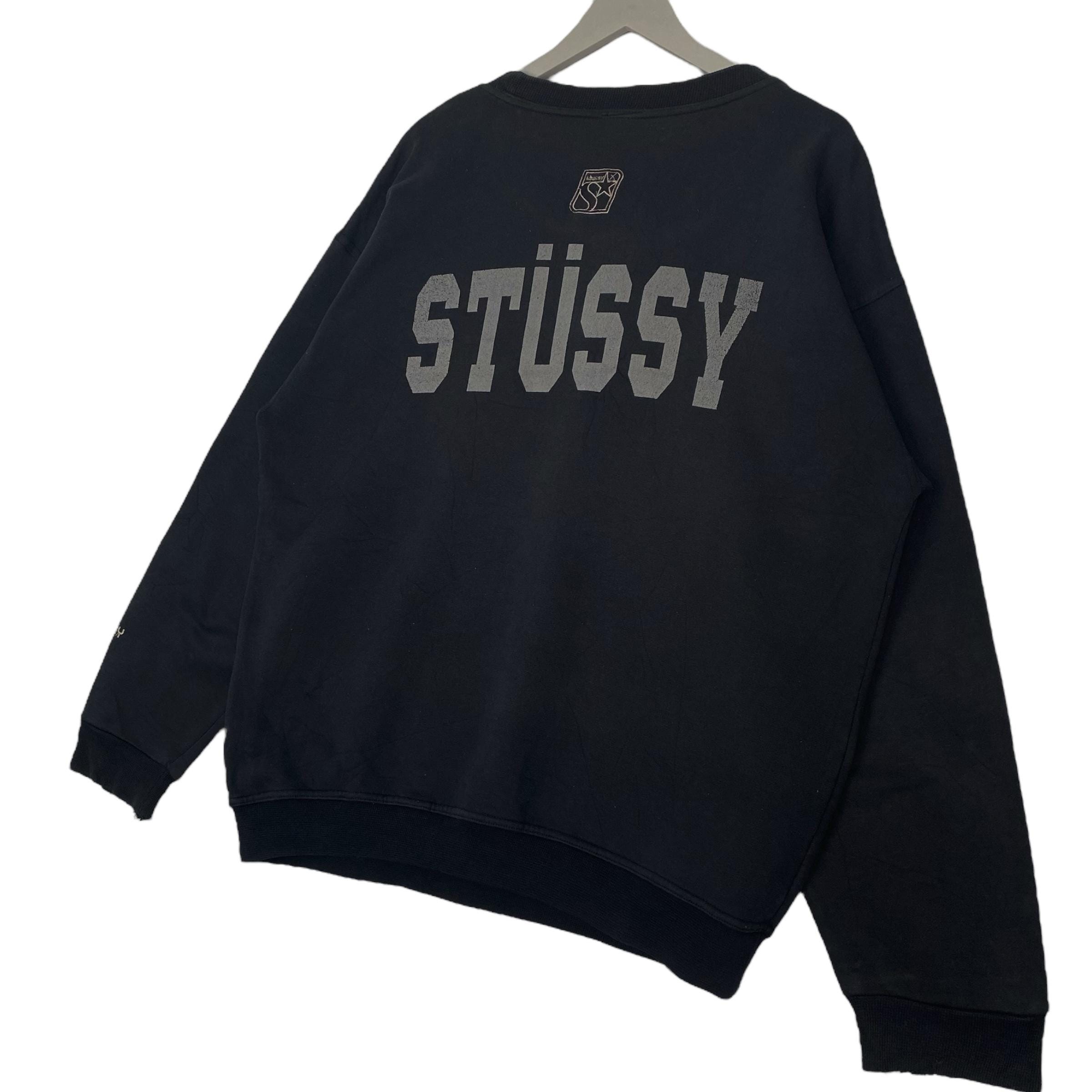 Vintage 90s Stussy Sweatshirt Crewneck Black Big Logo Made in
