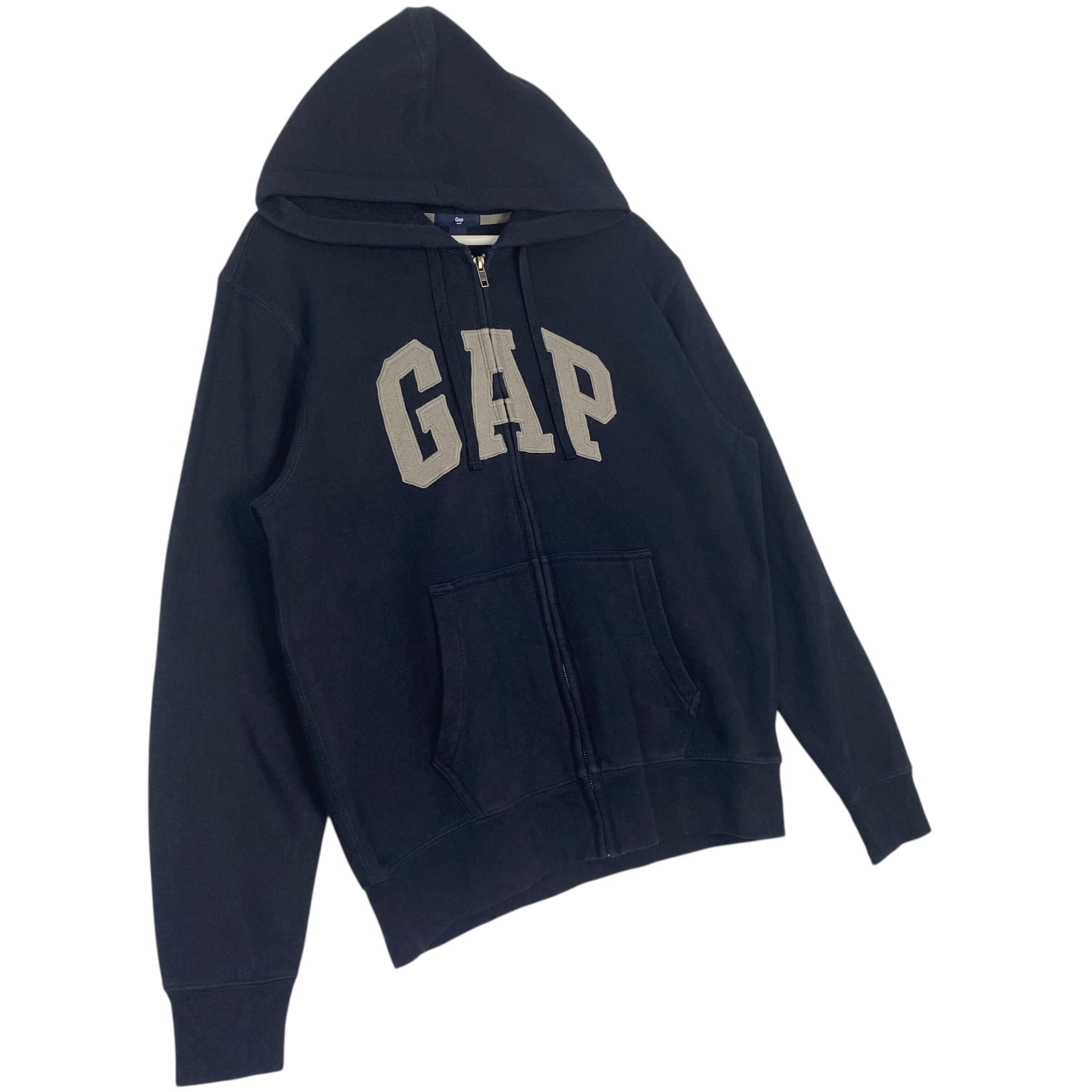 Vintage GAP Hoodie Full Zip Big Logo Embroidered Black Pullover