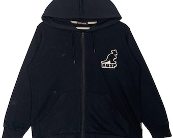 Vintage Kangol Embroidered Hoodie Black Pullover Jumper Size M