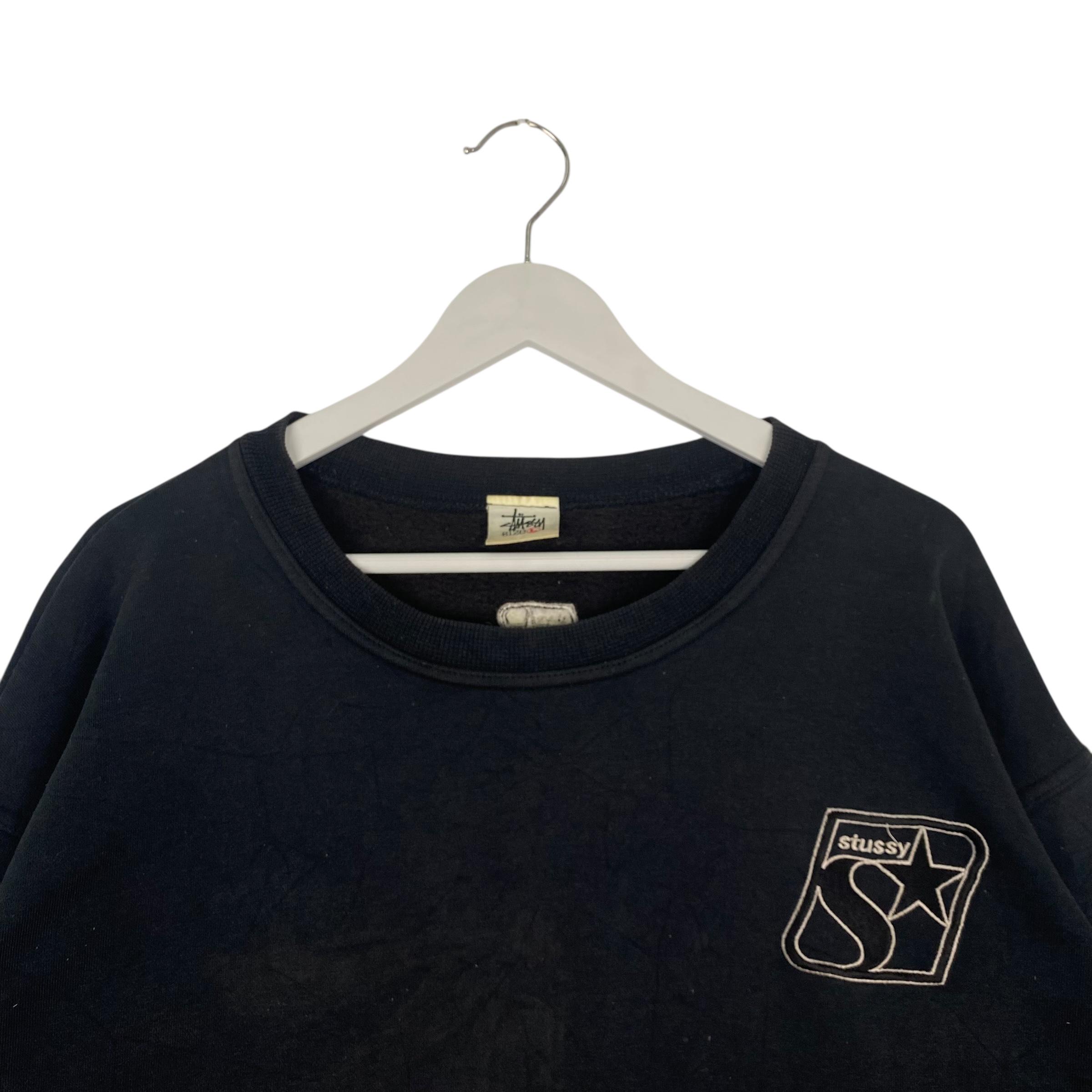 Vintage 90s Stussy Sweatshirt Crewneck Black Big Logo Made in