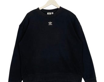 Vintage Adidas Embroidery Crewneck Sweatshirt Black Pullover Jumper Size M