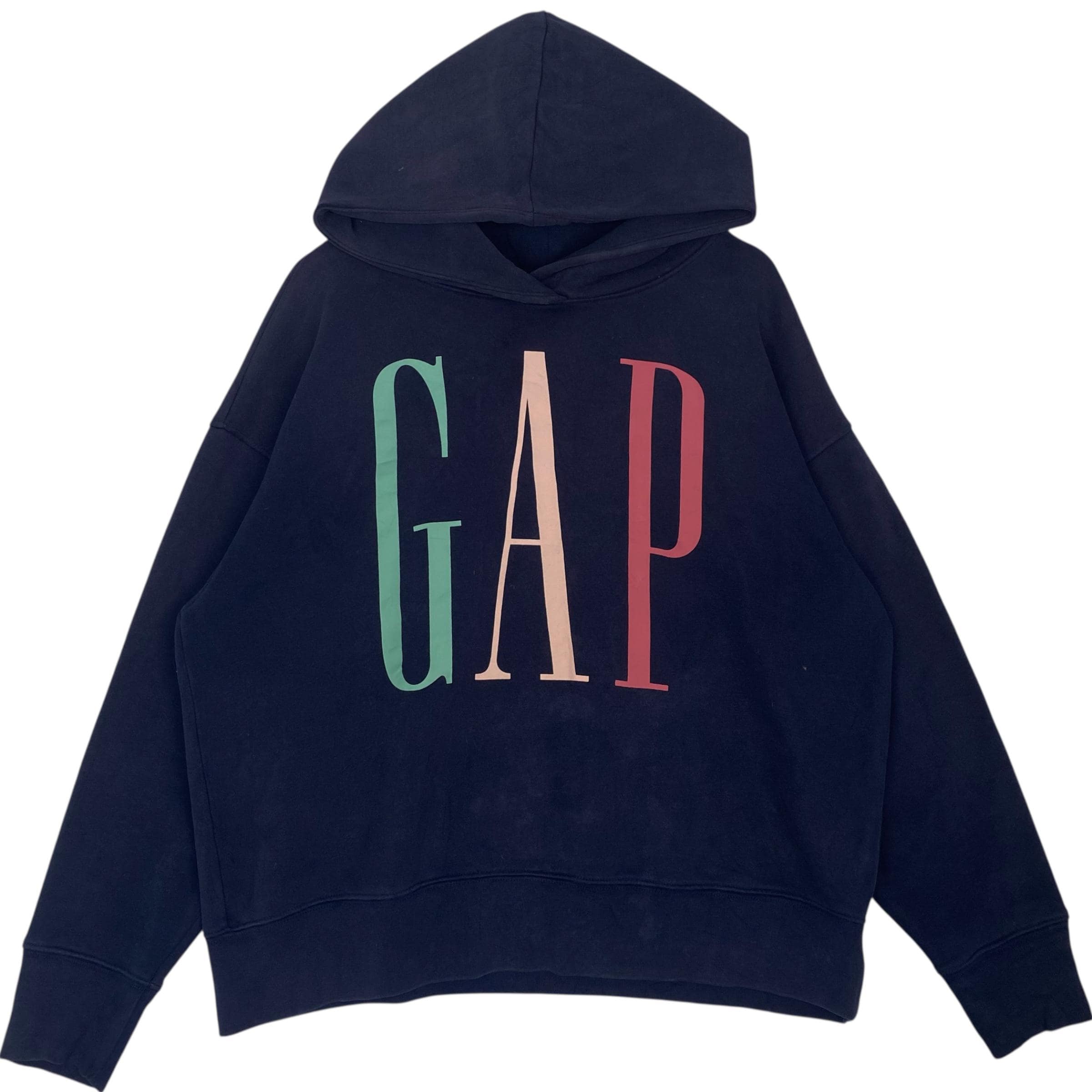 Vintage Gap Hoodie Big Logo Sweater Navy Blue Pullover Jumper Size 