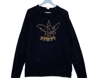 Vintage Disney Dumbo Printed Crewneck Sweatshirt Black Pullover Jumper Size M