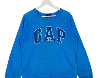 Vintage GAP Kids Big Logo Embroidered Crewneck Sweatshirt Blue Pullover Jumper Size S