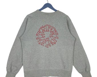 Sudadera vintage Keith Haring, jersey de cuello redondo gris, talla S