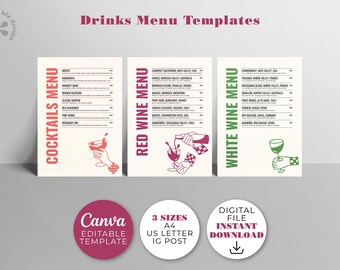 Custom Drinks Menu Template: Editable Canva Design (Digital Download)