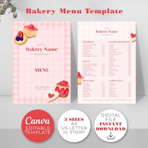 Benutzerdefinierte rosa Bäckerei & Café-Menü, personalisierte Bäckerei Preisliste, digitale Menüvorlage. Bearbeitbar in Canva.