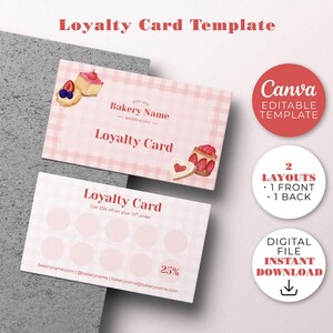 Plantilla de tarjeta de fidelización para panadería moderna: editable en Canva, hazlo tú mismo, descarga instantánea