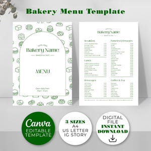 Benutzerdefinierte Bäckerei & Cafe Menü, personalisierte Bäckerei Preisliste, digitale Menüvorlage. Bearbeitbar in Canva.