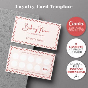 Plantilla de tarjeta de fidelización para panadería moderna: editable en Canva, hazlo tú mismo, descarga instantánea