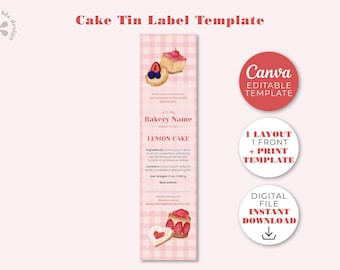 Personalized Pink Bakery Label: Cake Tin Sticker Template (Digital Download, Editable in Canva)