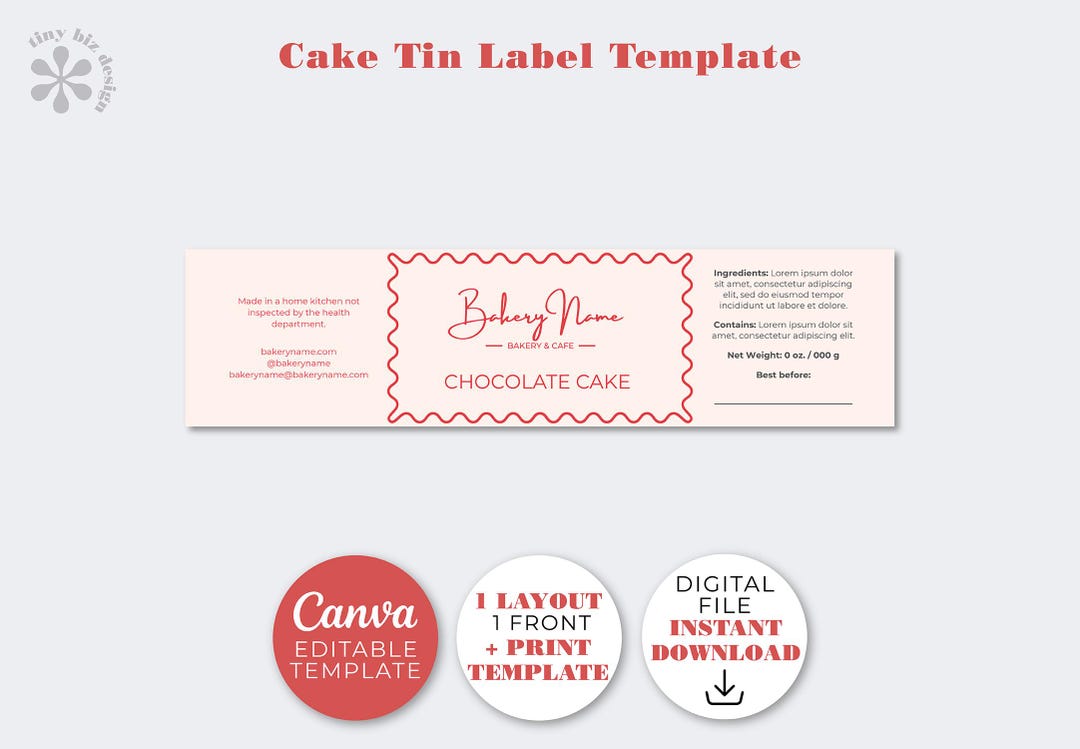 Personalized Pink Bakery Label: Cake Tin Sticker Template (digital ...