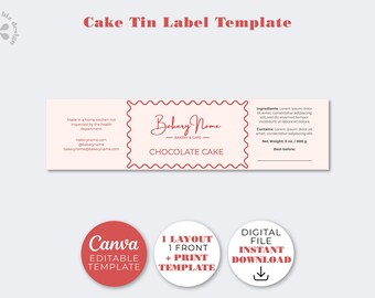 Personalized Pink Bakery Label: Cake Tin Sticker Template (Digital Download, Editable in Canva)