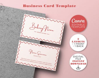 Modern Bakery Business Card Template - Editable in Canva, DIY, Instant Download