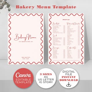 Benutzerdefinierte rosa Bäckerei & Café-Menü, personalisierte Bäckerei Preisliste, digitale Menüvorlage. Bearbeitbar in Canva.