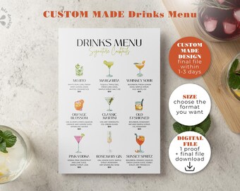Custom Cocktail Menu Design: Elegant Bar, Wedding, or Party (Canva Editable Digital File)